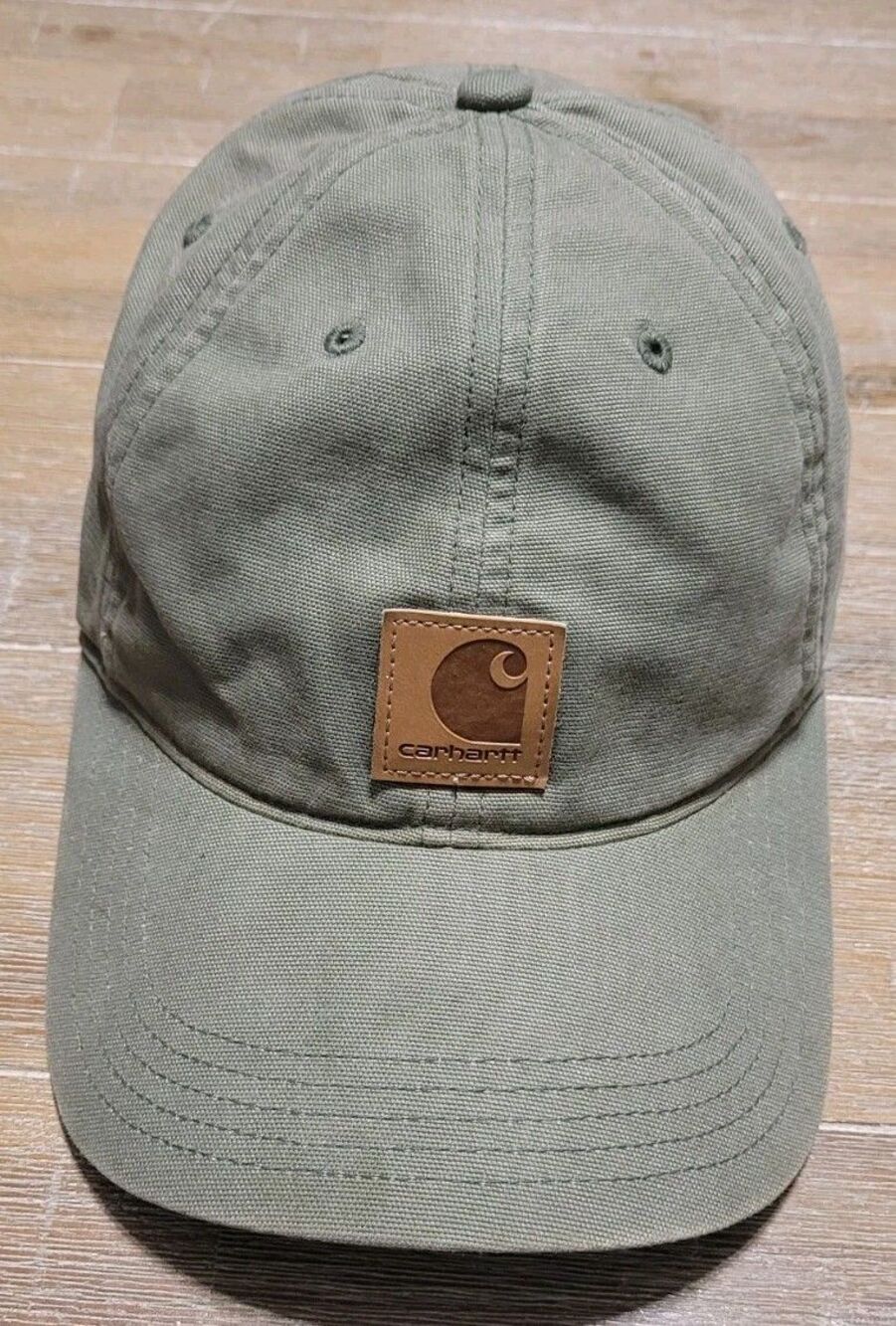 Carhartt Men's Canvas Cap Dusty Olive Green Hat Adjustable Back Leather Patch